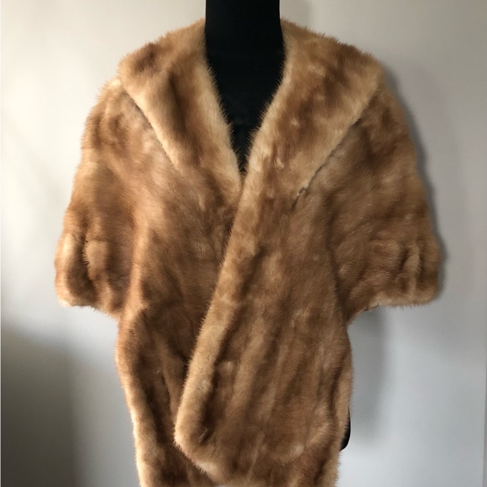 Classic Fur Mink Wrap, Stole, Caplet- Camel Brown